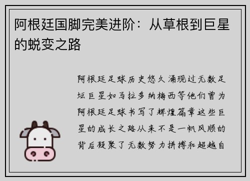 阿根廷国脚完美进阶：从草根到巨星的蜕变之路